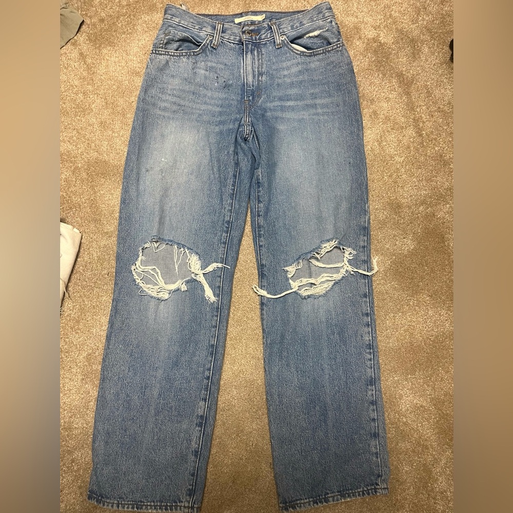 Levi's Blue Ripped Straight Leg Jeans
